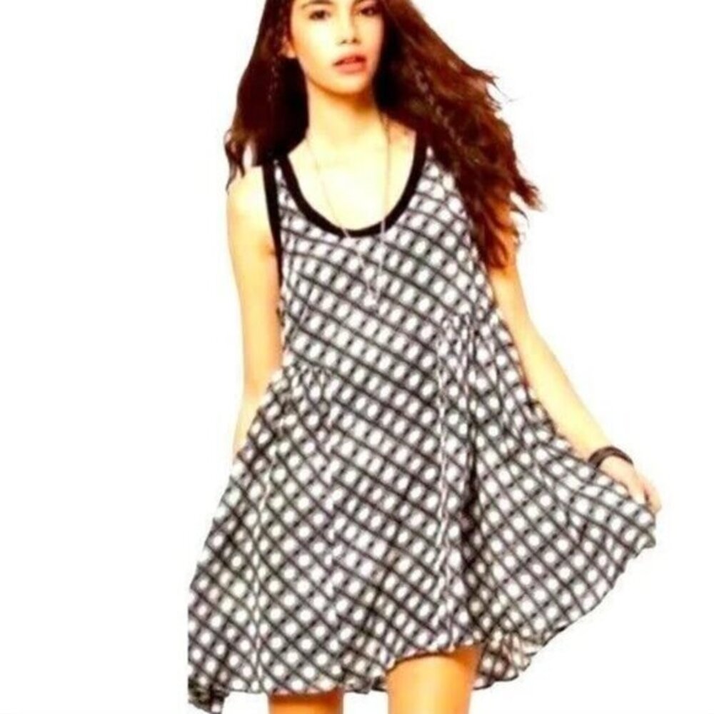 Free People Molly Dot Swing Sleeveless Mini Dress S Black/White